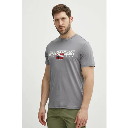 Napapijri Pamučna majica S-Aylmer za muškarce, boja: siva, s tiskom, NP0A4HTOH581