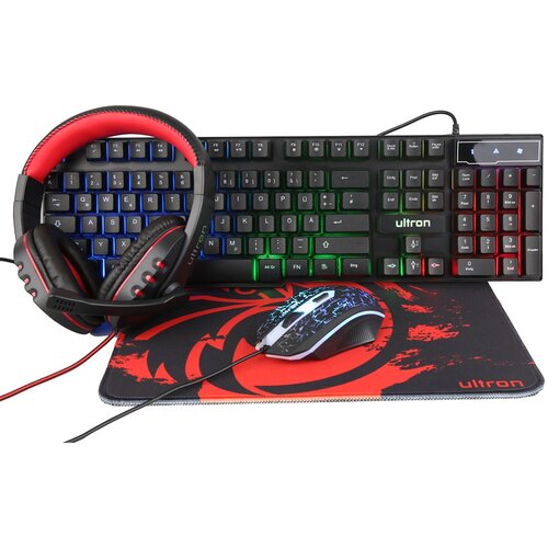  Ultron HAWK Gaming Set keyboard Mouse included QWERTZ German Black, Red, White Cijene