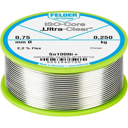  Felder ISO-Core &amp;#039;&amp;#039;Ultra-Clear&amp;#039;&amp;#039; Sn100Ni+ spajkalna žica\, neosvinčena tuljava Sn99\,25Cu0\,7Ni0\,05 0.250 kg 0.75 mm, (20428484) Slike