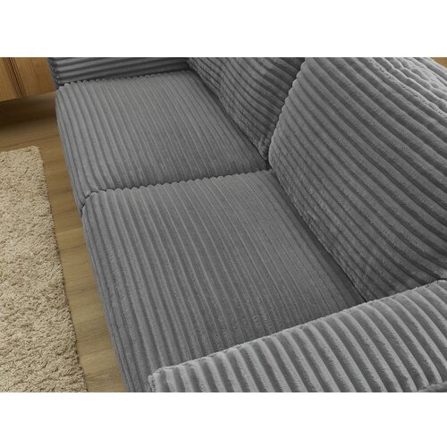Bobochic Paris Temno siva sedežna garnitura za spanje/raztegljiva iz rebrastega žameta 220 cm Hugo &amp;ndash; Slike