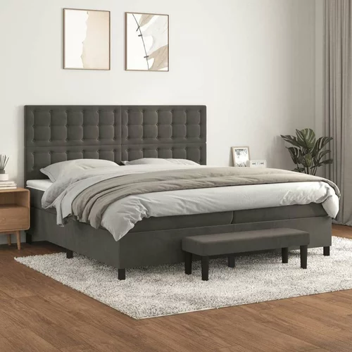  Box spring postelja z vzmetnico temno siva 200x200 cm žamet, (20851634)