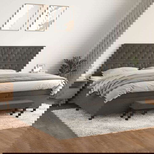  Krevet s oprugama i madracem tamnosivi 200x200 cm baršunasti Cene