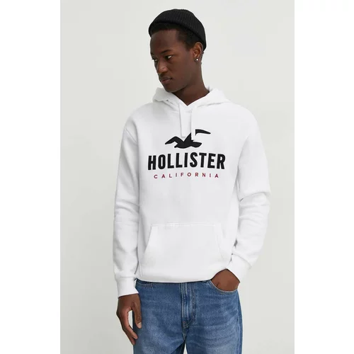 Hollister Co. Dukserica za muškarce, boja: bijela, s kapuljačom, s aplikacijom