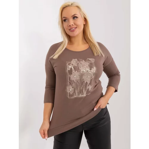 Fashion Hunters Brown women's plus size blouse with slits