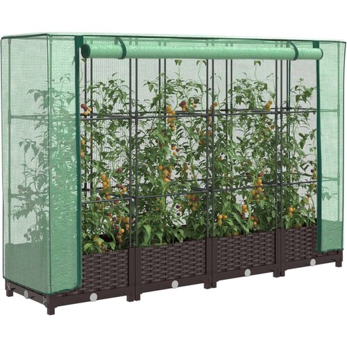 VidaXL Visoka greda s prevleko za rastlinjak videz ratana 160x40x123cm Slike