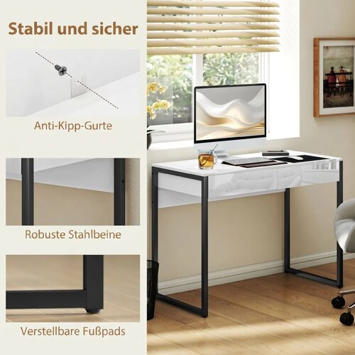  Radni stol 100 x 50 cm Računalni stol Uredski stol s 2 ladice za male sobe crni Slike