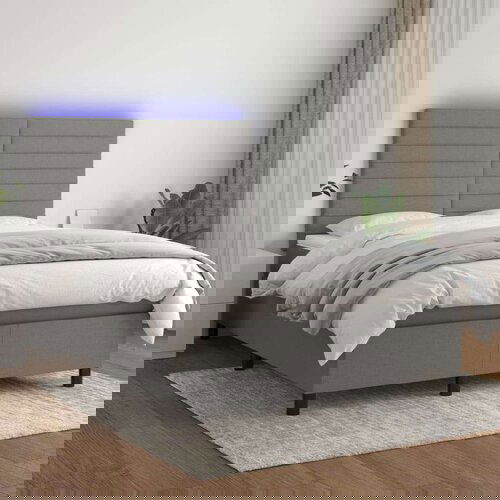  Box spring postelja z vzmetnico LED temno siva 140x200 cm blago, (20789269) Slike