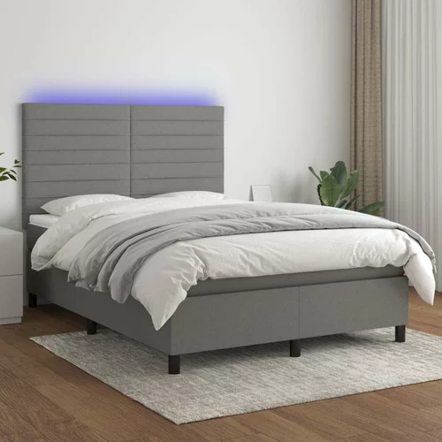  Box spring postelja z vzmetnico LED temno siva 140x200 cm blago, (20789269)
