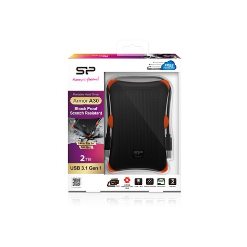 Silicon Power 2TB 2.5&amp;#039;&amp;#039; USB 3.0 ARMOR A30 (CRNI) - SP020TBPHDA30S3K eksterni hard disk Slike