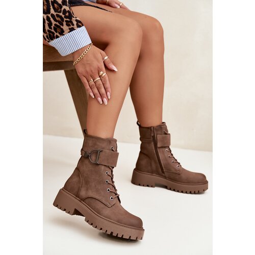 Boto Women's Workery Boots with Lining with Decorative Strap Dark Beige Ulivine Cene