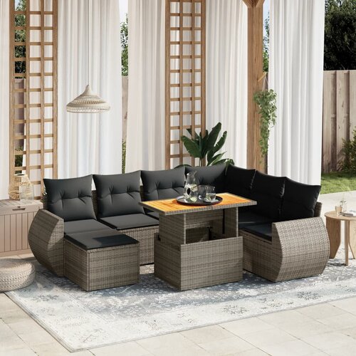 vidaXL 8-dijelni set vrtnih sofa od poliratana s jastucima sivi Cijene