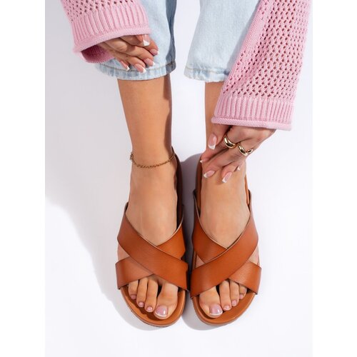 Sergio Leone Women's camel flip-flops with wide straps Cene