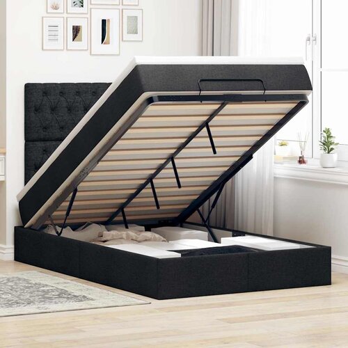  Otomanski krevet madracem i LED crna 120x190 cm tkanina Slike