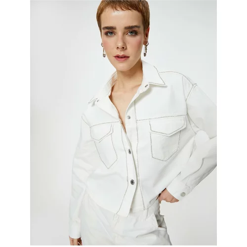 Koton Stony Denim Jacket Covered Pocket Shirt Collar Cotton