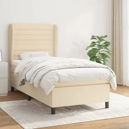  Box spring postelja z vzmetnico krem 90x200 cm blago, (20895377)
