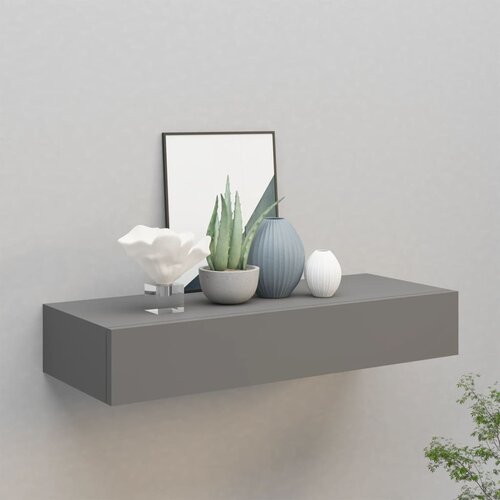 VidaXL Stenska polica s predalom siva 60x23,5x10 cm mediapan Slike