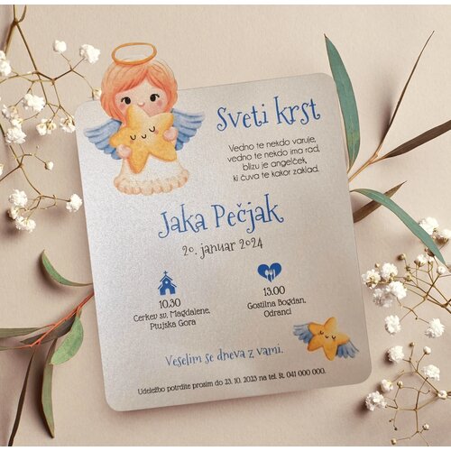  Vabilo za krst z izrezanim angelčkom- modro REK 02-02 Cene