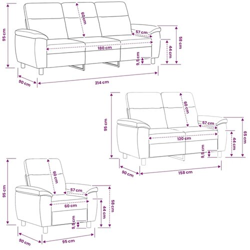  Set sofe 3 pcs Ružičasta Tkanina - Ružičasta 1-sjedalna + 2-sjedalna (120 cm) + 3-sjedalna Slike