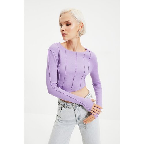 Trendyol Lilac Stitch Detail Ribbed Asymmetrical Knitted Blouse Slike