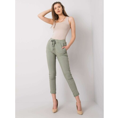 Fashionhunters Green fabric pants for women Cene