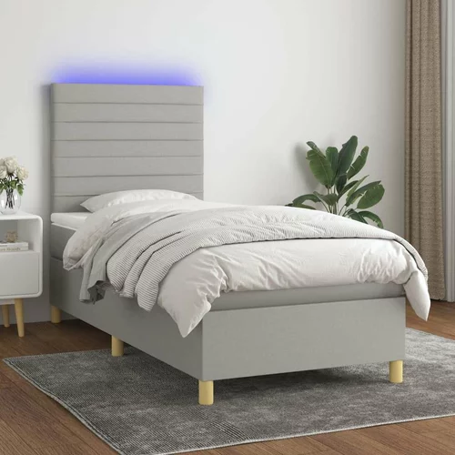  Box spring postelja z vzmetnico LED svetlo siva 80x200 cm blago, (20936963)
