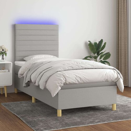  Krevet box spring s madracem LED svjetlosivi 80x200 cm tkanina Slike