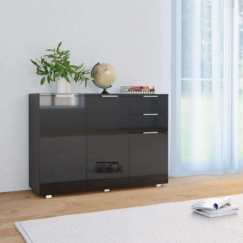  Komoda visoki sjaj crna 107x35x80 5 cm Slike