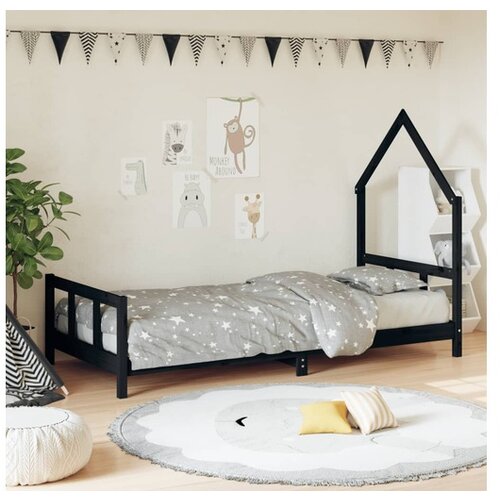 VidaXL Okvir za dječji krevet crni 90 x 190 cm od masivne borovine Slike
