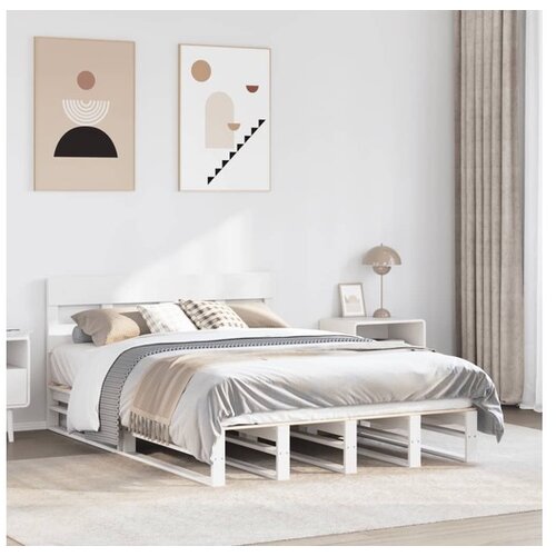 VidaXL Posteljni okvir brez vzmetnice bel 120x190 cm trdna borovina Slike