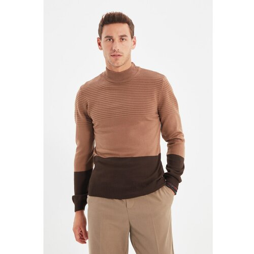 Trendyol Mink muški pleteni džemper s tankim stilom do polovice ribara Slike