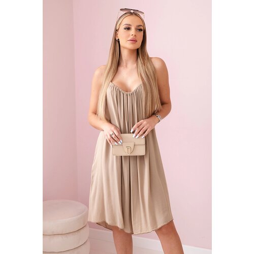 Kesi Włoski Women&amp;#039;s viscose dress with straps - camel beige Slike