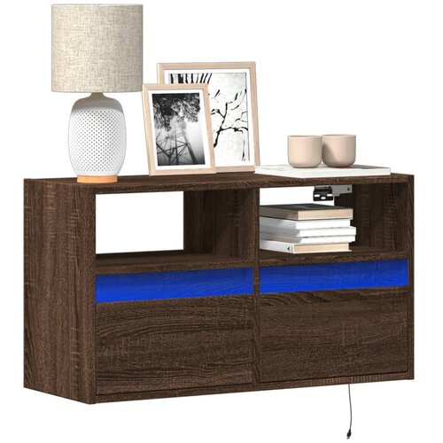 vidaXL Stenska TV omarica z LED lučkami rjavi hrast 80x31x45 cm Cene