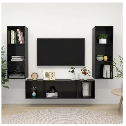  TV omarica 3-delna visok sijaj črna iverna plošča