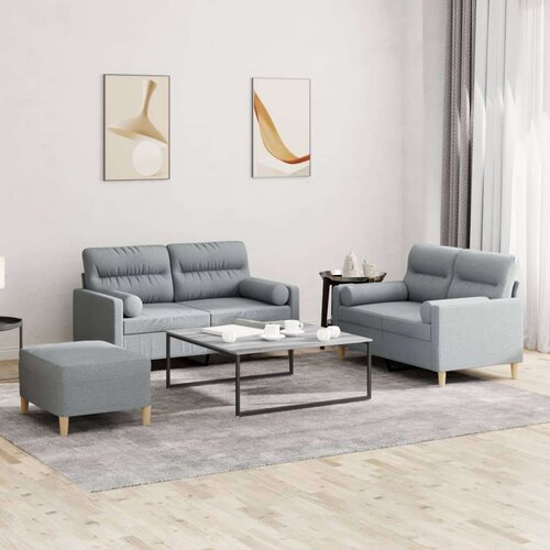 VidaXL 3-dijelni set sofa s jastucima svjetlosivi od tkanine Slike