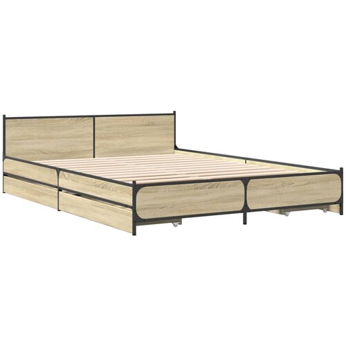VidaXL Posteljni okvir s predali sonoma hrast 140x200cm inženirski les, (21128609) Slike