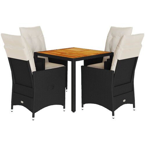  5-dijelni vrtni blagovaonski set s jastucima od poliratana crni Crna 90 x 90 x 75 cm Slike