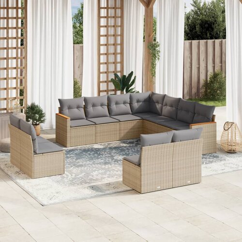 vidaXL 11-dijelni set vrtnih sofa od poliratana s jastucima bež Cijene