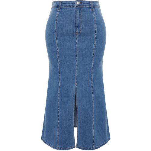 Trendyol Curve Blue Slit Detailed Midi Denim Skirt Cene
