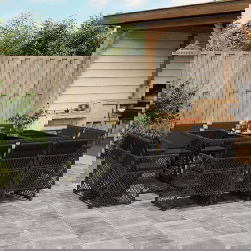 VidaXL 11-dijelni vrtni blagovaonski set s jastucima poliratan crni Slike