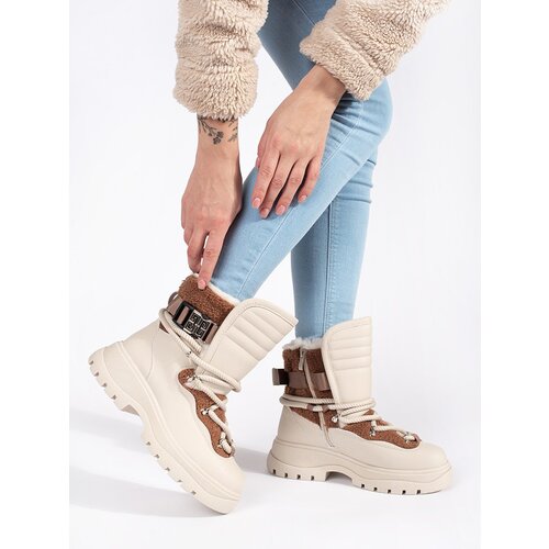 SEASTAR Beige women's snow boots with fur on a thick sole Slike