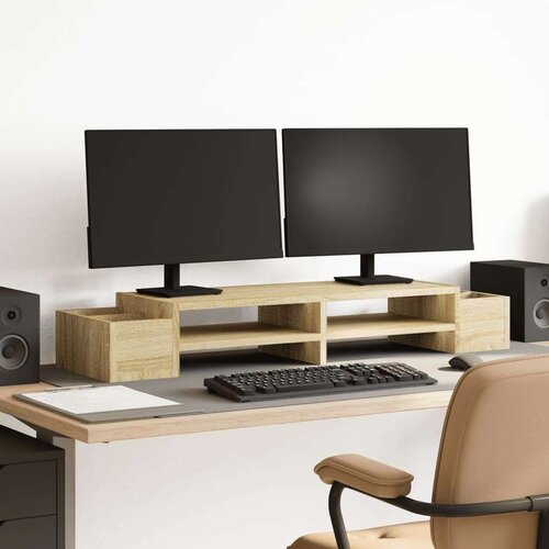 vidaXL Stalak za monitor sa spremištem boja hrasta 100x27x15 cm drveni Cijene