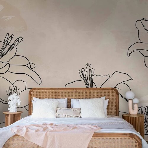  Foto tapeta - Sketch of nature - minimalist lineart with lily flowers on a beige background 300x210 Slike