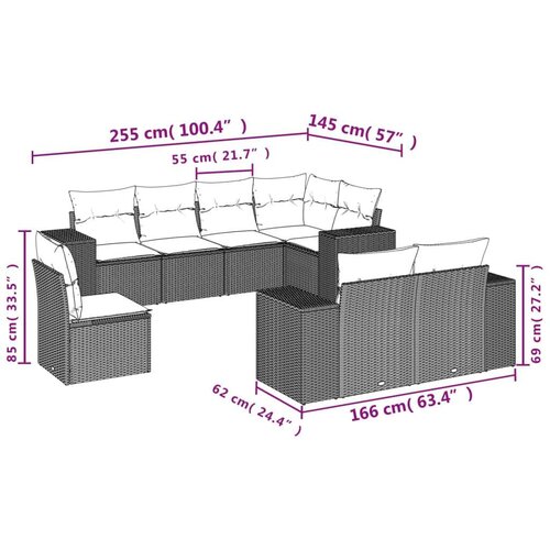 VidaXL 8-dijelni set vrtnih sofa s jastucima smeđi od poliratana Slike