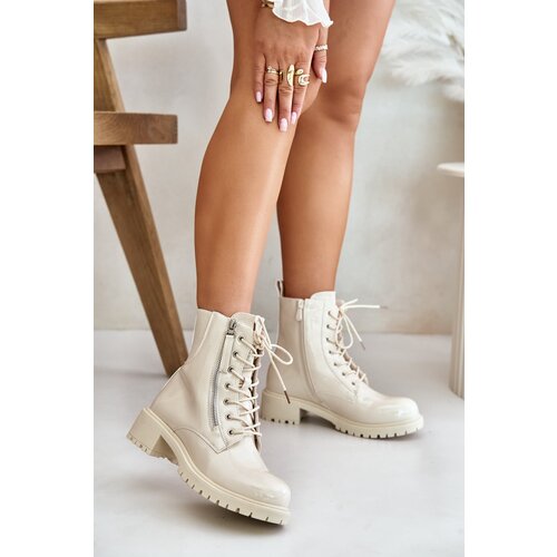 Kesi Lacquered ankle boots Workery with zip insulated beige Ravanthia Slike