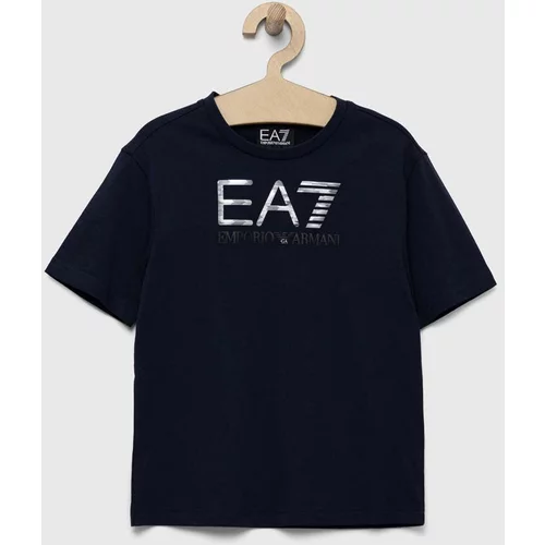 Ea7 Emporio Armani Otroška bombažna kratka majica mornarsko modra barva