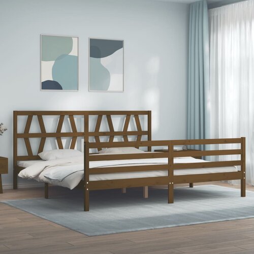 The Living Store Posteljni okvir z vzglavjem medeno rjav 200x200 cm trden les - Posteljni Okvir, (21525228) Slike