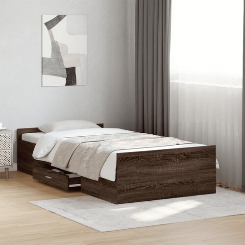 Furnova Posteljni okvir s predali rjavi hrast 100x200 cm inž. les, (21944321) Slike