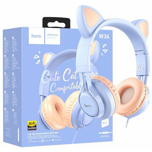 Hoco Slušalice sa mikrofonom, 3.5mm utikač, 1.2m kabel - W36 slušalice Mačje uši,Dream Blue Cene