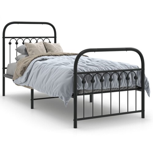 VidaXL Metalni okvir kreveta uzglavlje i podnožje crni 80x200 cm Slike