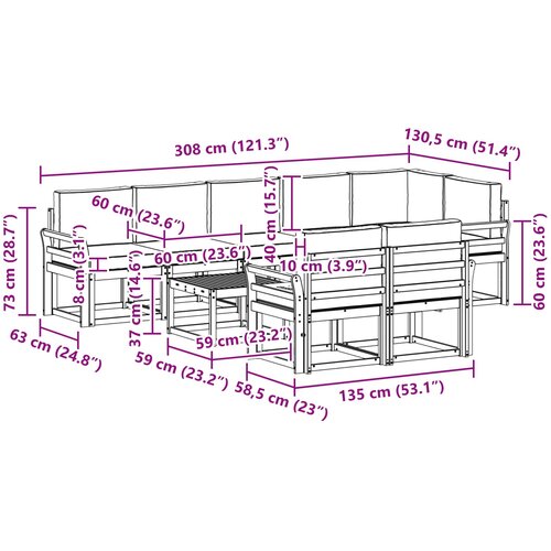  Set vanjskih sofa 9 kom. Bijela i antracit Poliester Smeđa 59 x 59 x 37 cm Slike